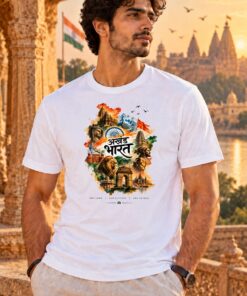Akhand Bharat T-Shirt worn by a male model – AkhandNation Nirmal Net tee