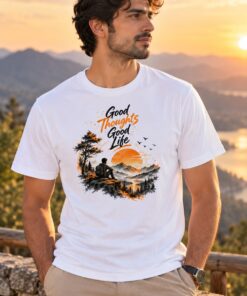 Good Thoughts Good Life T-Shirt worn by a male model – AkhandNation Nirmal Net tee