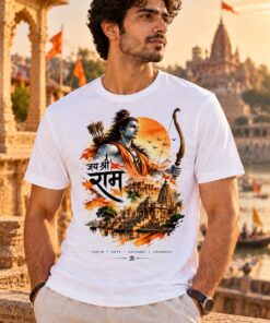 Jai Shri Ram T-Shirt worn by a male model – AkhandNation Nirmal Net tee