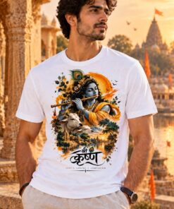 Shri Krishna T-Shirt worn by a male model – AkhandNation Nirmal Net tee